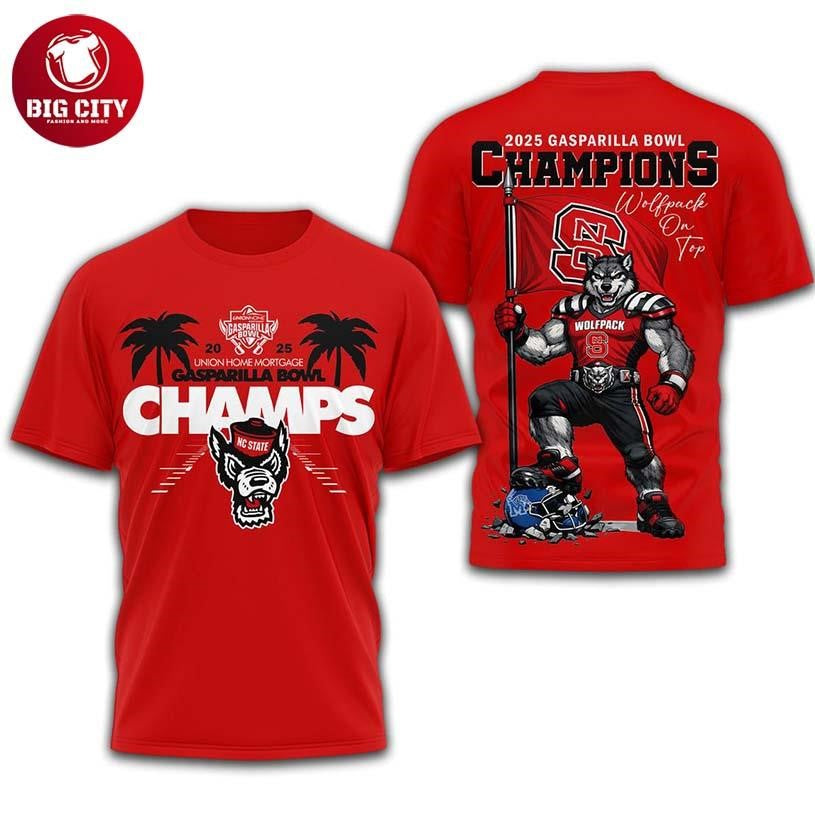 NC State Wolfpack Union Home Mortgage Gasparilla Bowl Champs 2025 Two Sided Shirt
