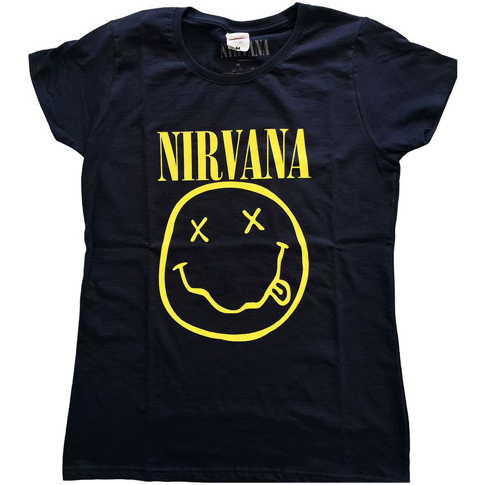 Nirvana Ladies T-Shirt: Yellow Happy Face Style002