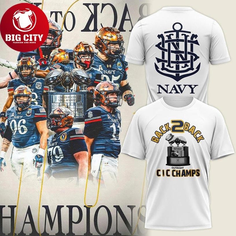 Navy Midshipmen Football Back-to-Back CIC Trophy Champions 2025 Two Sided Shirt