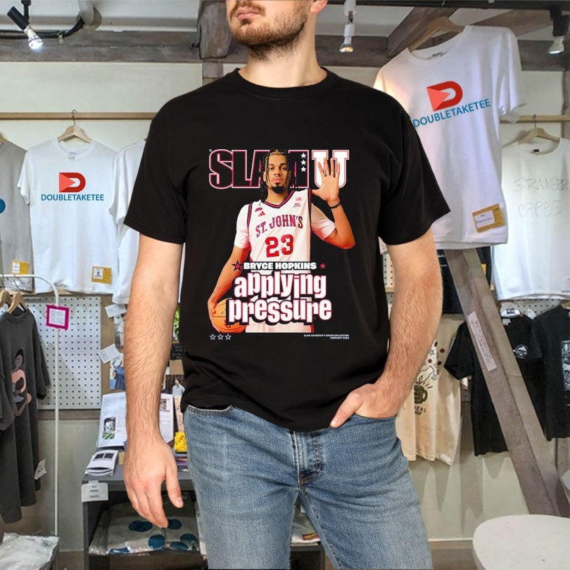 Official Bryce Hopkins SlamU Applying Pressure St. John’s Red Storm Shirts