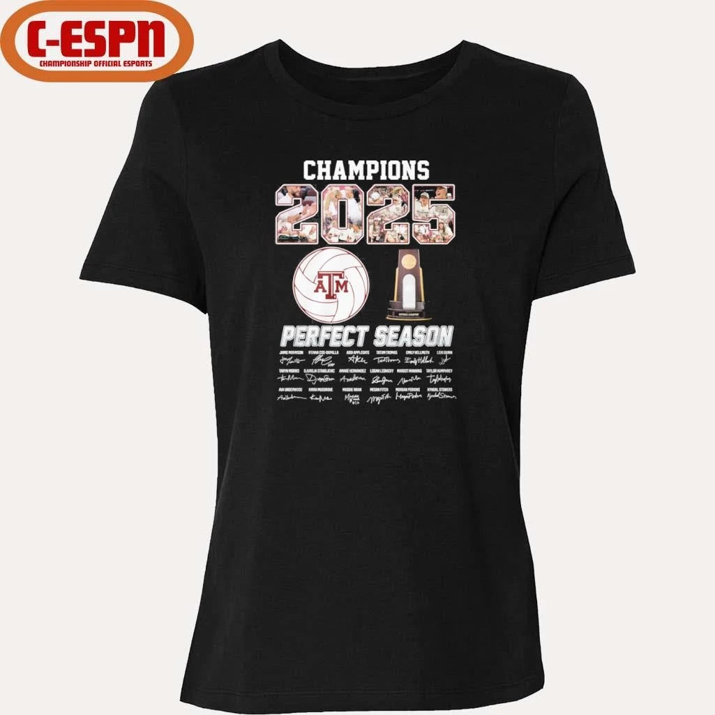 Official Champions 2025 Perfect Season Texas A&M Volleyball Shirt