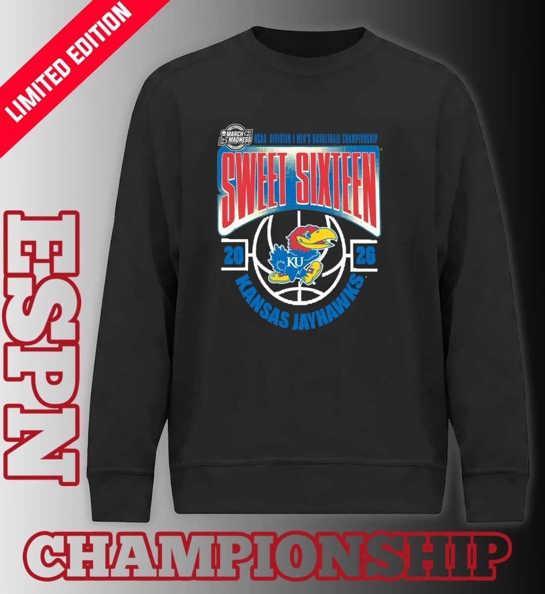 Official Kansas Jayhawks Sweet 16 NCAA DI Men’s Basketball Tournament March Madness 2026 T-Shirt