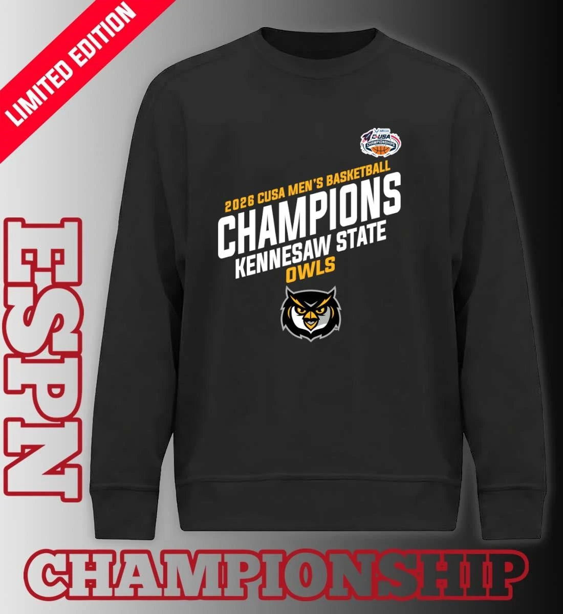 Official Kennesaw State Owls C-USA Men’s Basketball Tournament Champions Locker Room T-Shirt