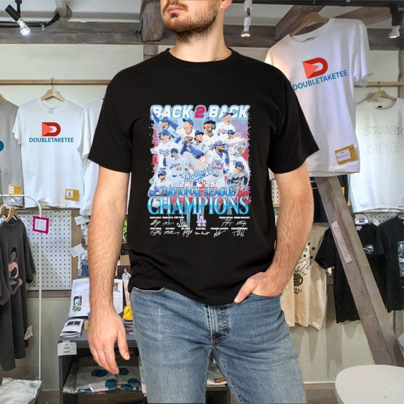 Official Los Angeles Dodgers Back 2 Back National League MLB Champions 2024 2025 Players Signatures Shirts