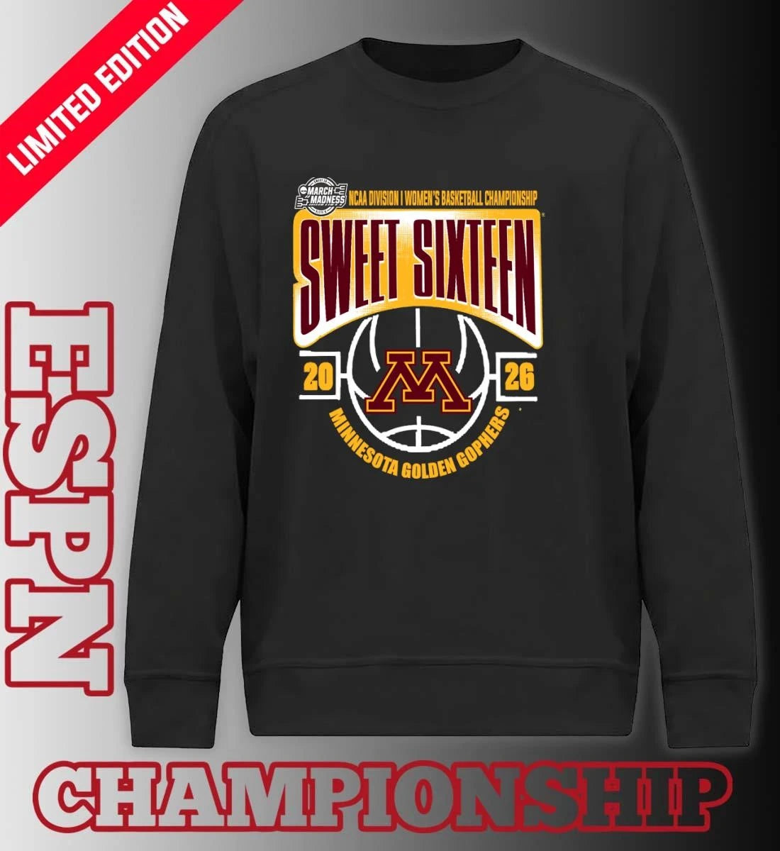 Official Minnesota Golden Gophers Sweet 16 NCAA DI Women’s Basketball Tournament March Madness 2026 T-Shirt
