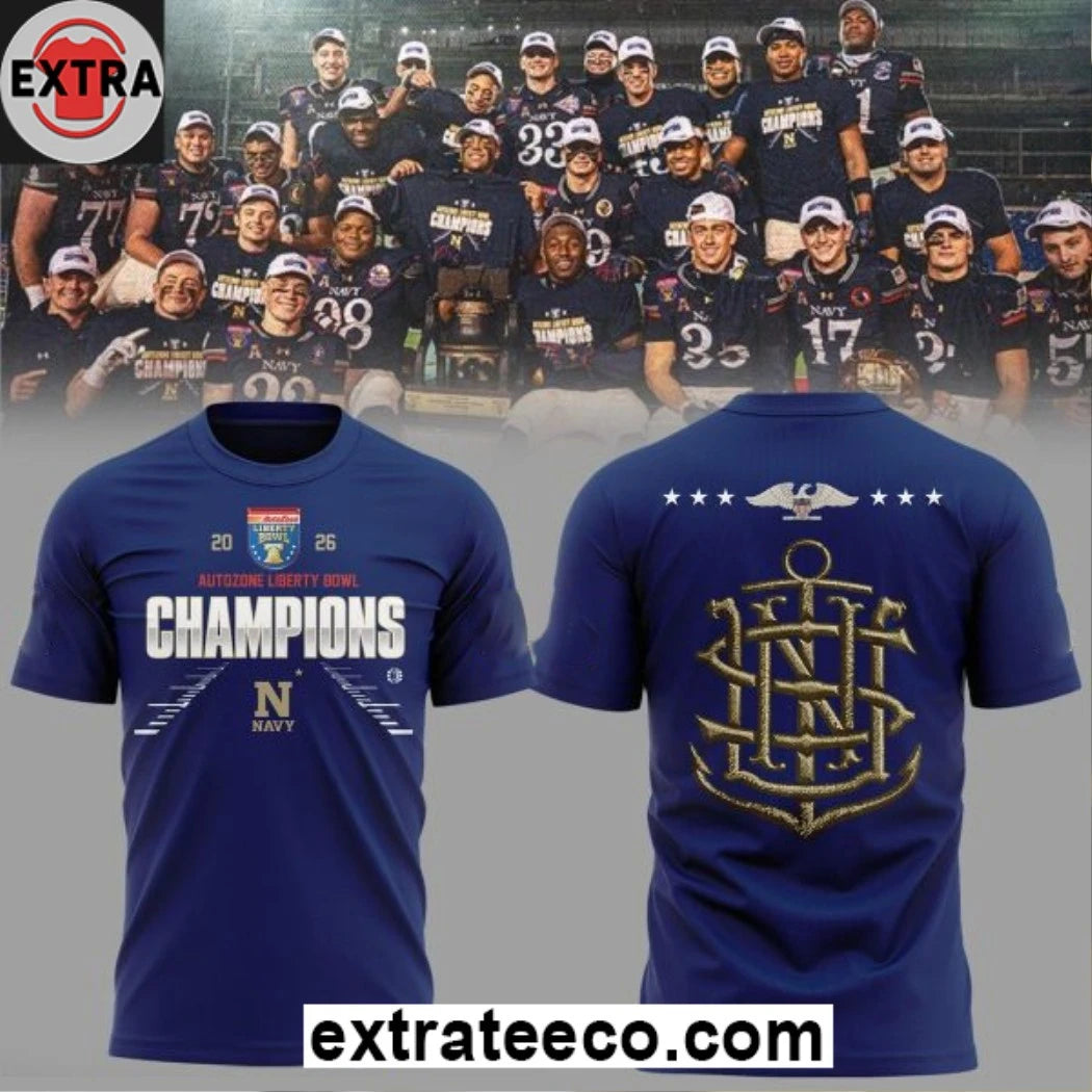 Official Navy Midshipmen 2026 Liberty Bowl Champions Logo Two Sided Shirt