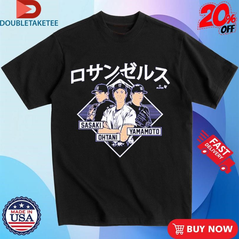 Official Shohei Ohtani, Yoshinobu Yamamoto, And Roki Sasaki Los Angeles Dodgers Kanji Shirts