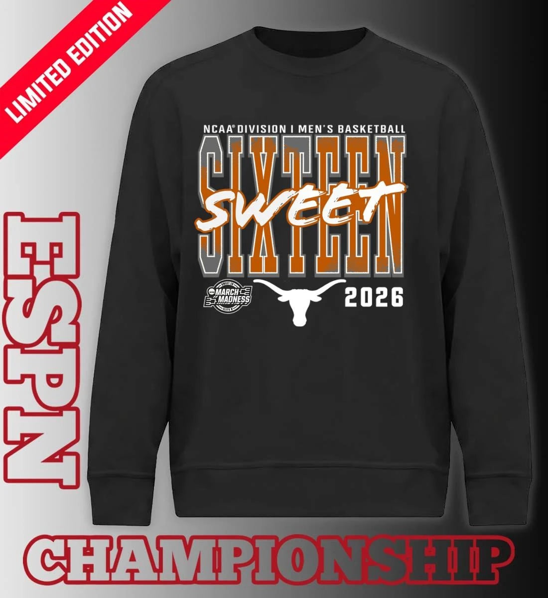 Official Texas Longhorns 2026 NCAA Men’s Basketball Tournament March Madness Sweet 16 T-Shirt