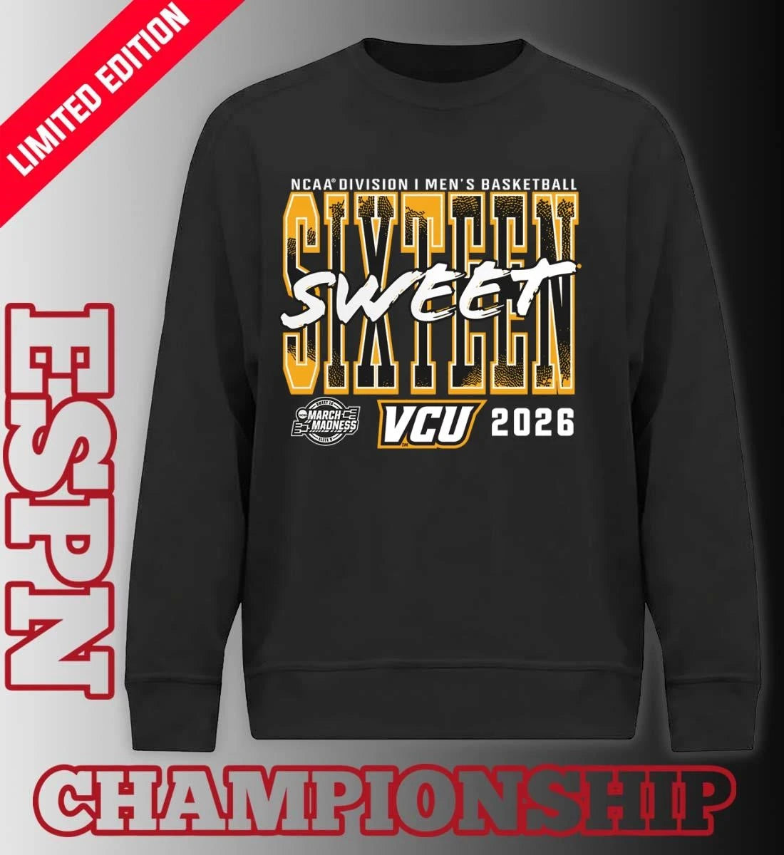 Official VCU Rams 2026 NCAA Men’s Basketball Tournament March Madness Sweet 16 T-Shirt