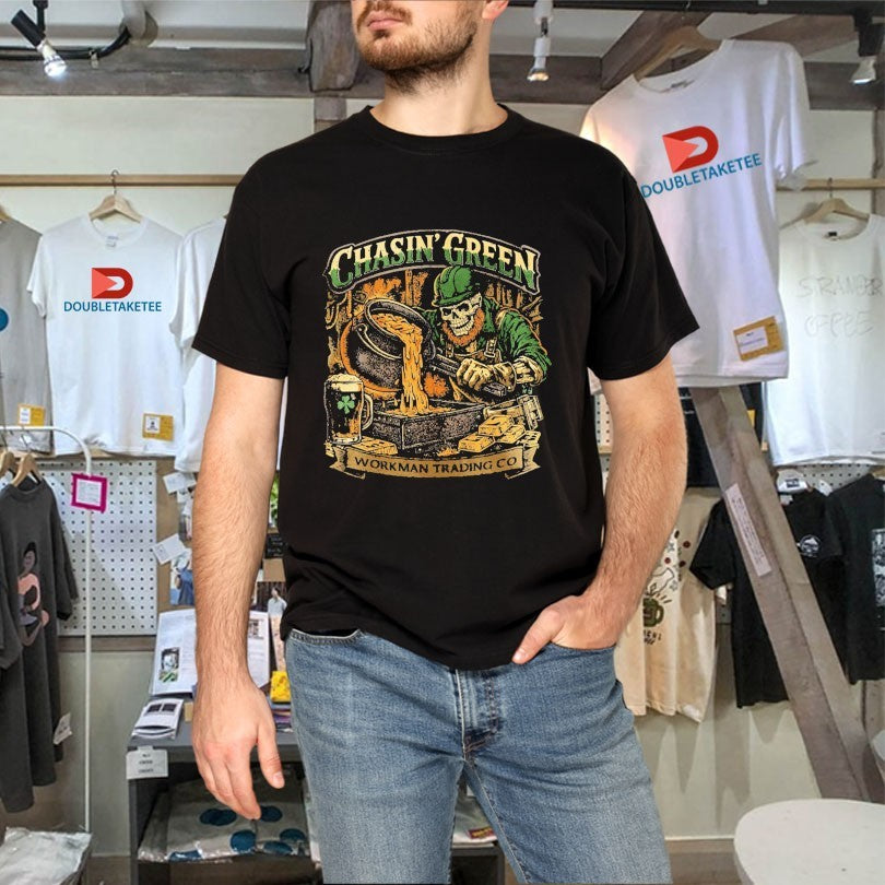 Official Workman Chasin’ Green St Patrick’s Day Beer Skeleton Shirts