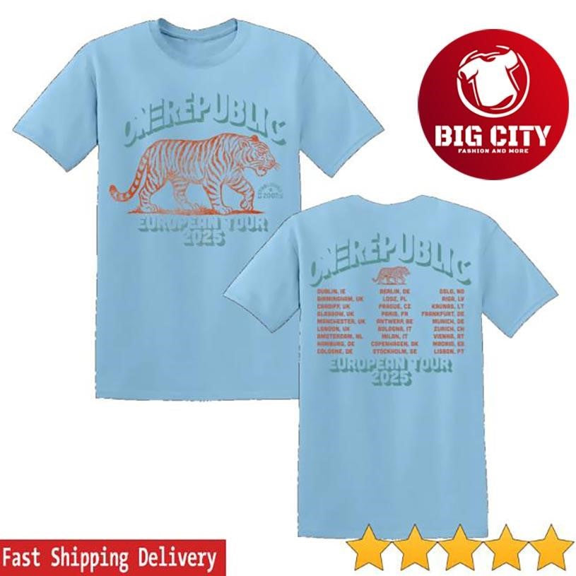 Onerepublic Store Merch Escape To Europe Tiger Two Sided Shirt