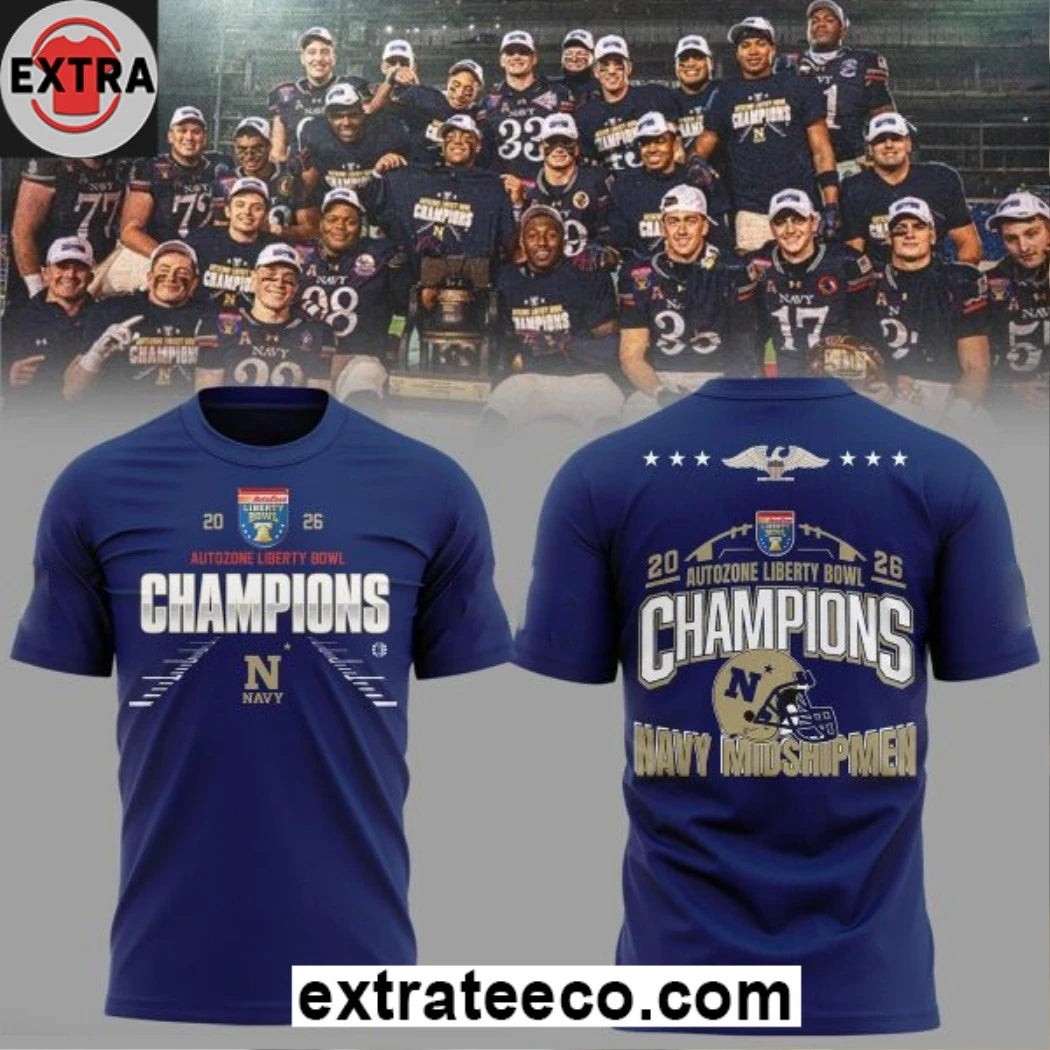 Original Navy Midshipmen Liberty Bowl Champions 2026 Celebrating Logo Two Sided Shirt