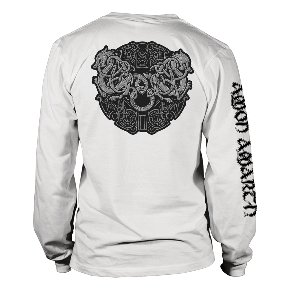 Amon Amarth Unisex Long Sleeved T-shirt: Grey Skull (White - Back Print)