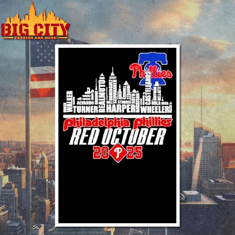 Philadelphia Phillies Red October 2025 Skyline Names Shirt