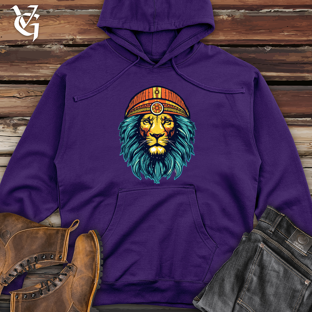 Retro Cosmic Beanie Lion Midweight Hooded Sweatshirt
