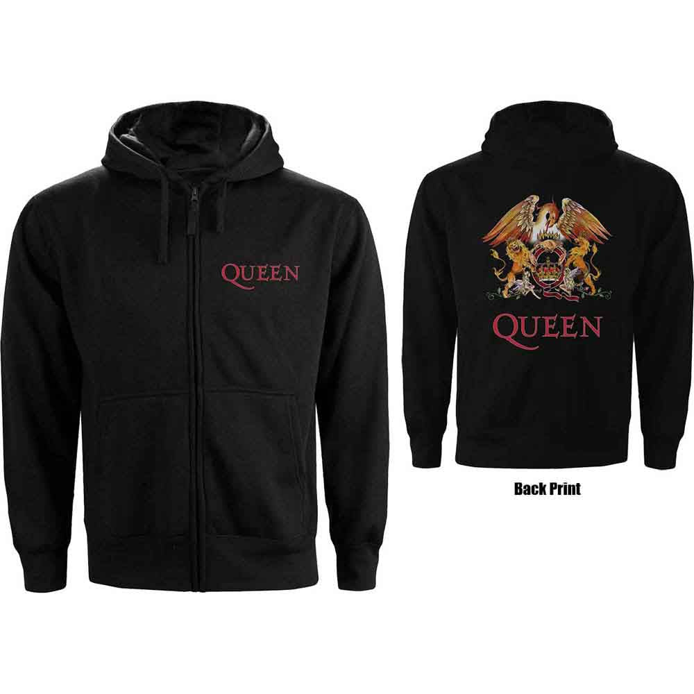 Queen Zipped Hoodie: Classic Crest (Back Print)