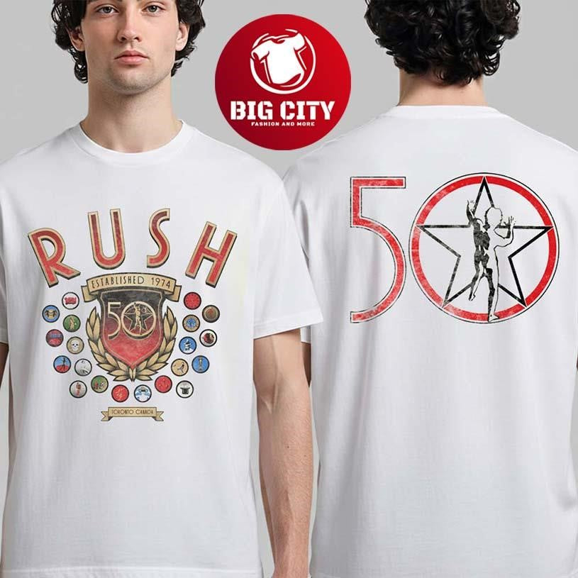 Rush 50th Anniversary Established 1974 R50 Motifs Two Sided Shirt