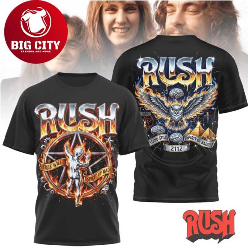 Rush Band 2112 Starman Owl Retro Rock Graphic Two Sided Shirt