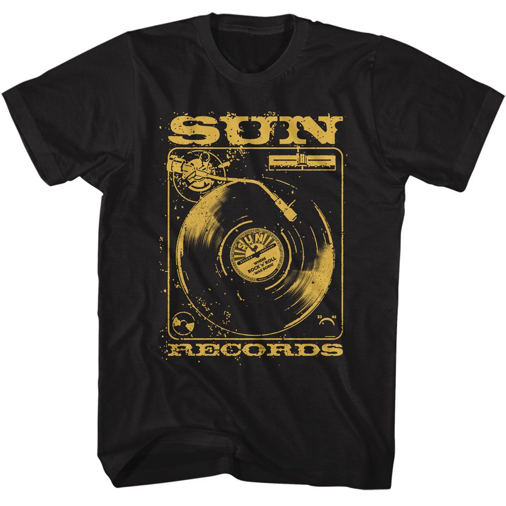 Sun Records - Sunrise Records Record Player - American Classics - Solid Black Adult Short Sleeve T-Shirt