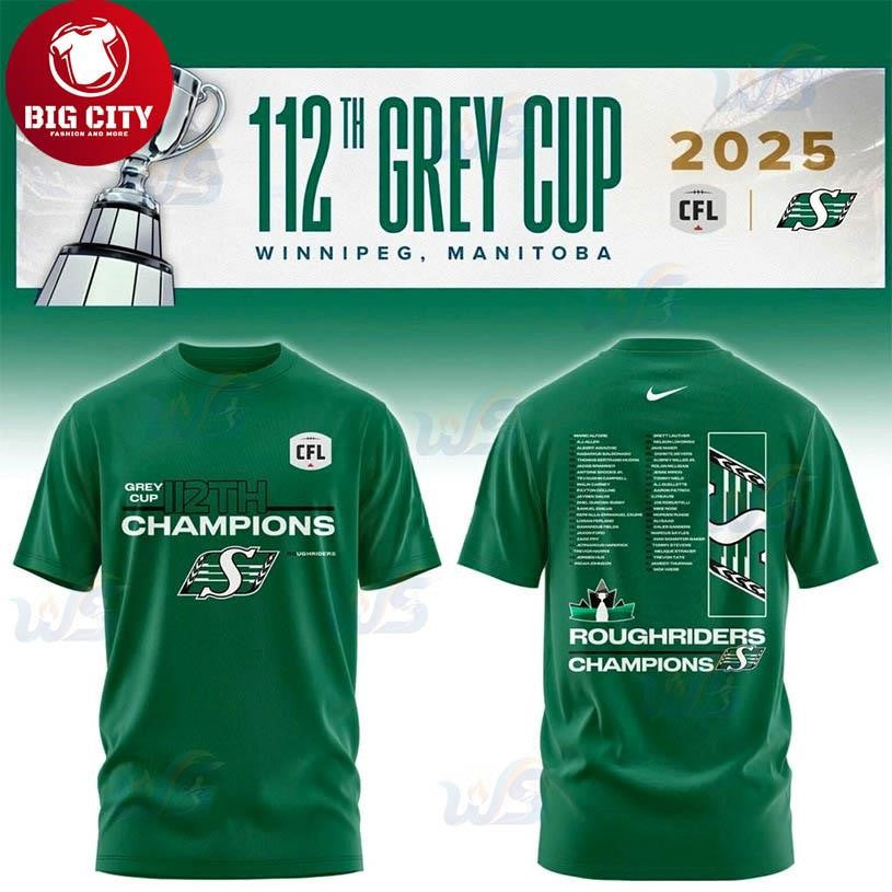 Saskatchewan Roughriders 112th Grey Cup 2025 Champions Two Sided Shirt