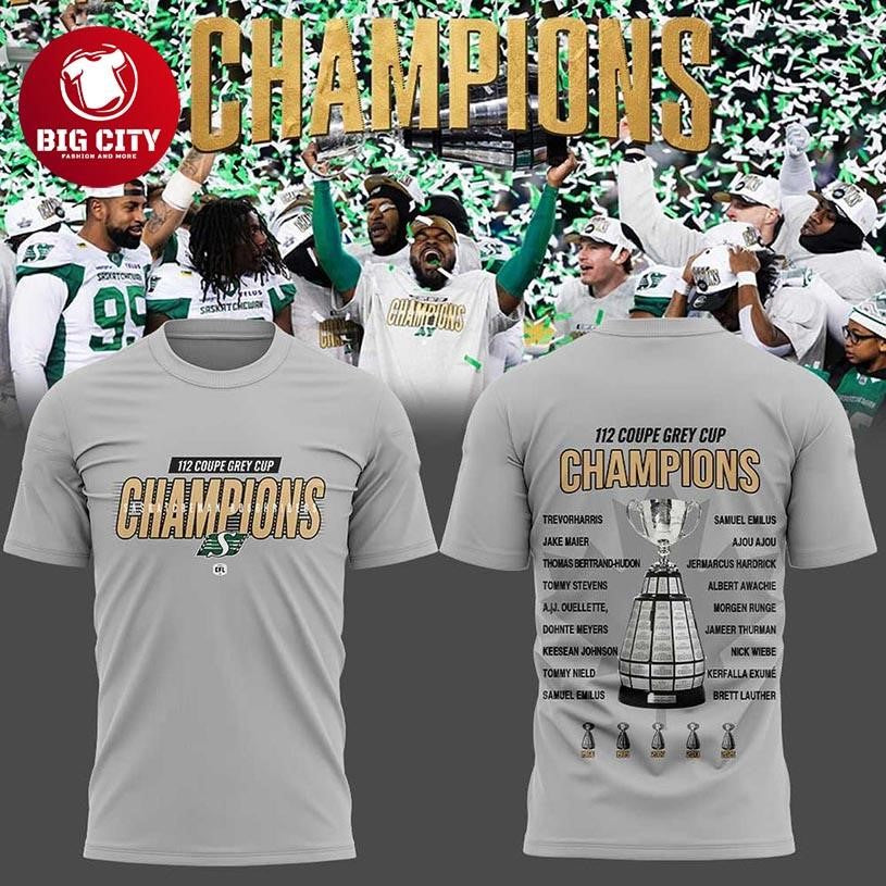 Saskatchewan Roughriders 112th Grey Cup Champs 2025 Players Two Sided Shirt