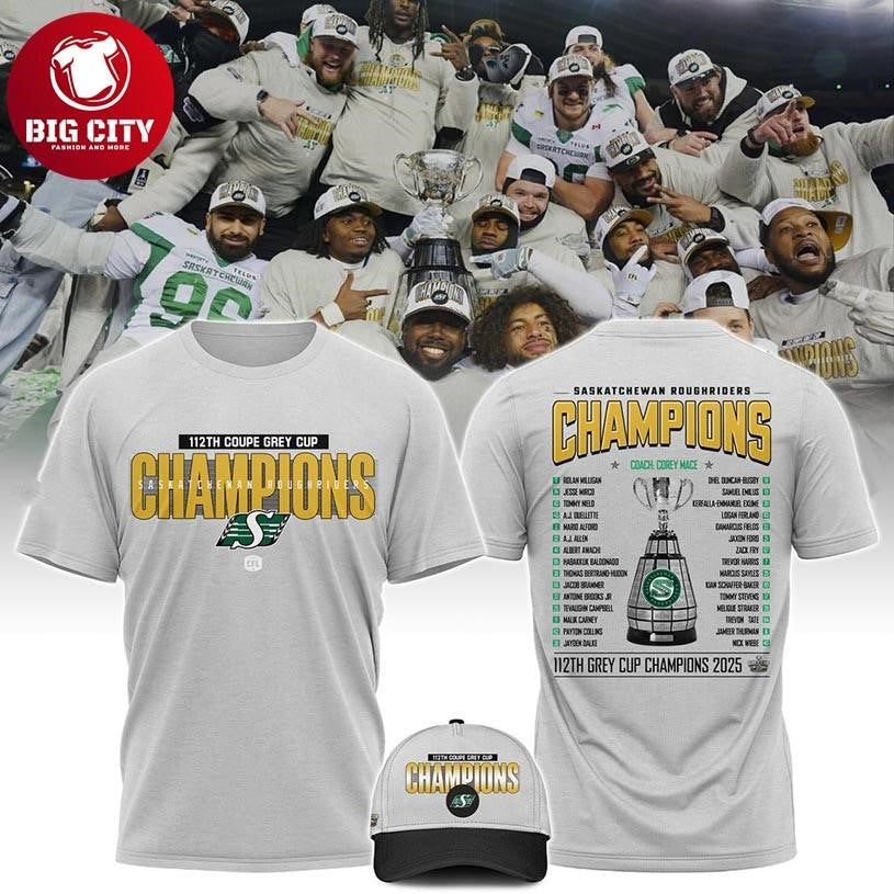 Saskatchewan Roughriders 112th Grey Cup Champs 2025 Two Sided Shirt