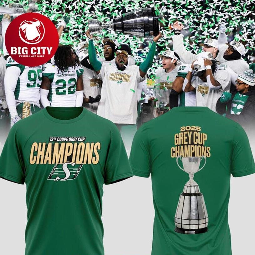 Saskatchewan Roughriders Cheers Grey Cup 2025 Champions Two Sided Shirt