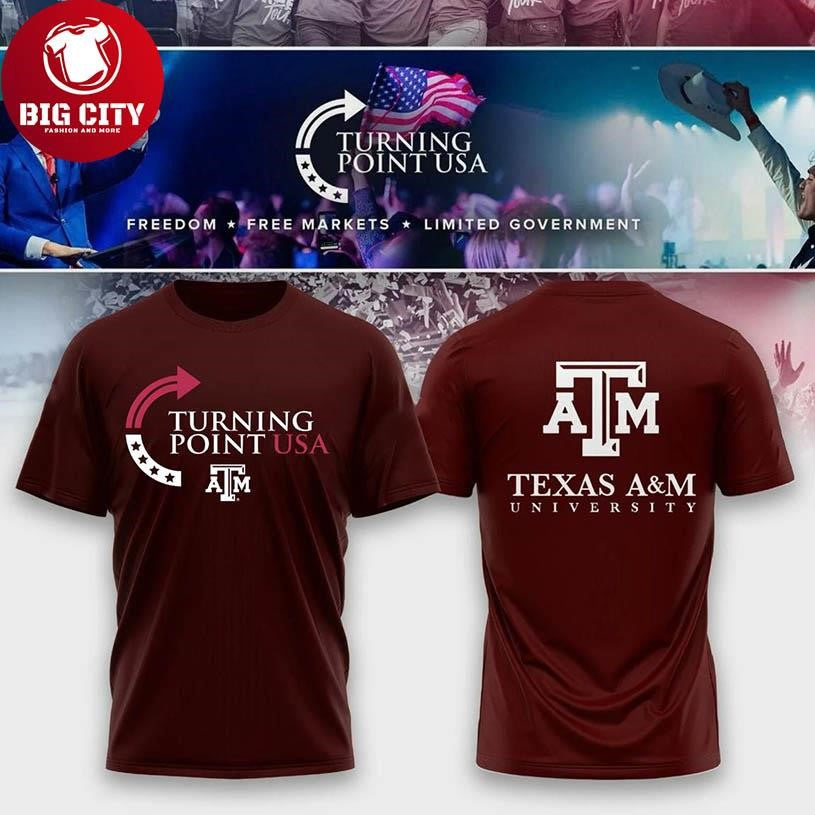 Texas A&M Aggies Charlie Kirk Turning Point USA 2025 Two Sided Shirt