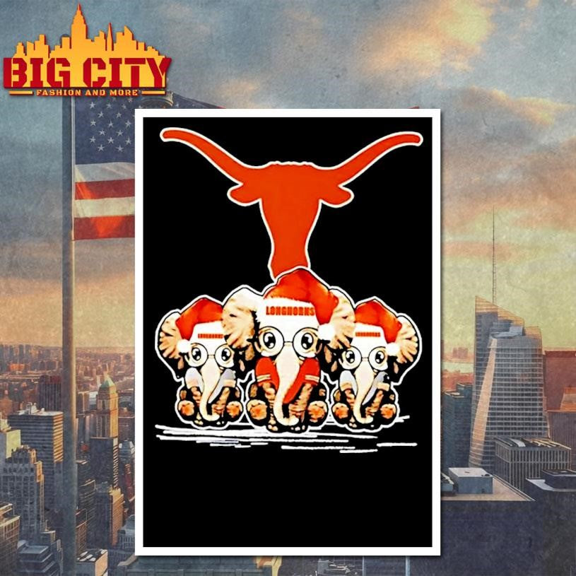 Texas Longhorns X Elephants Santa Hat Merry Christmas Shirt