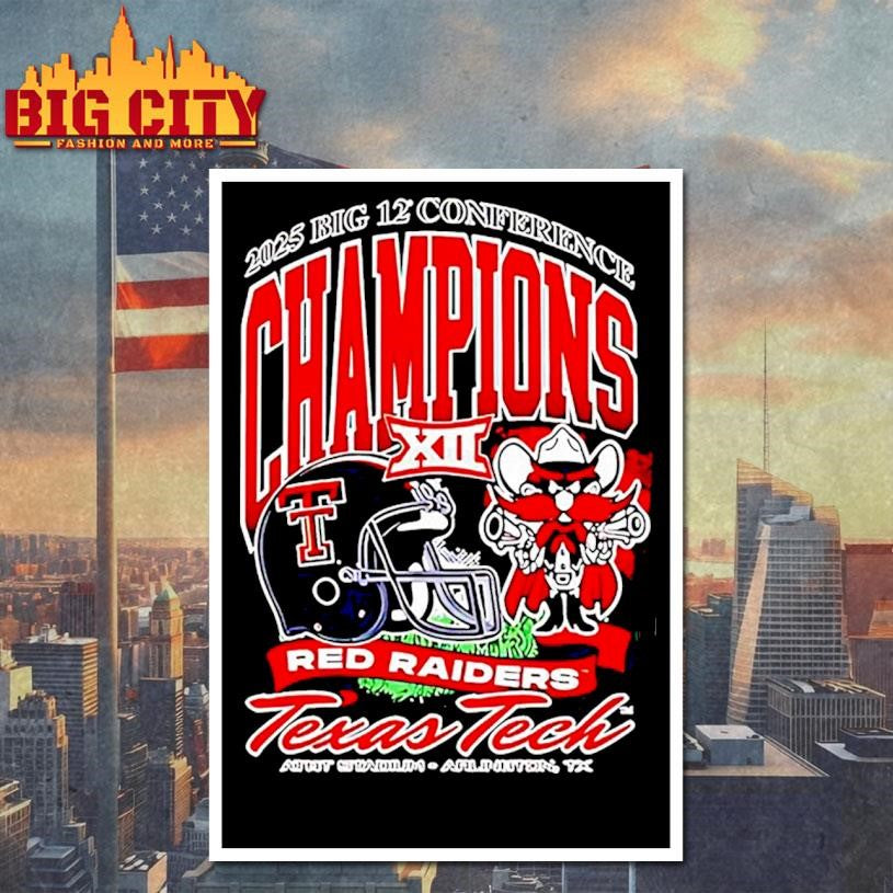 Texas Tech Red Raiders 2025 Big 12 Football Champions Mascot Helmet Shirt