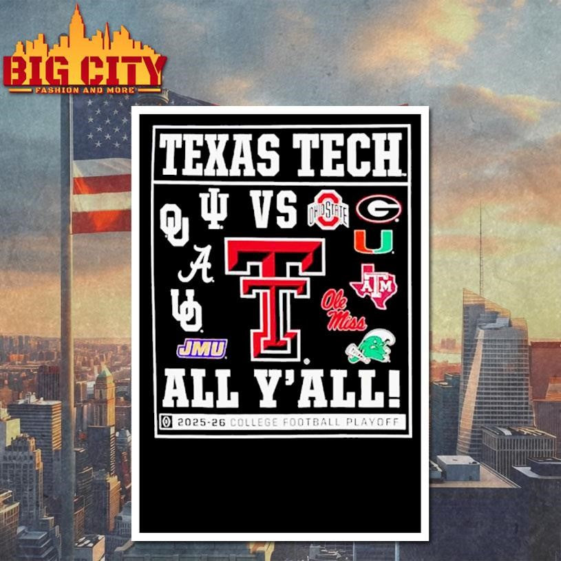 Texas Tech Red Raiders vs all y’all 2025-2026 CFP Framed 12 Team Shirt