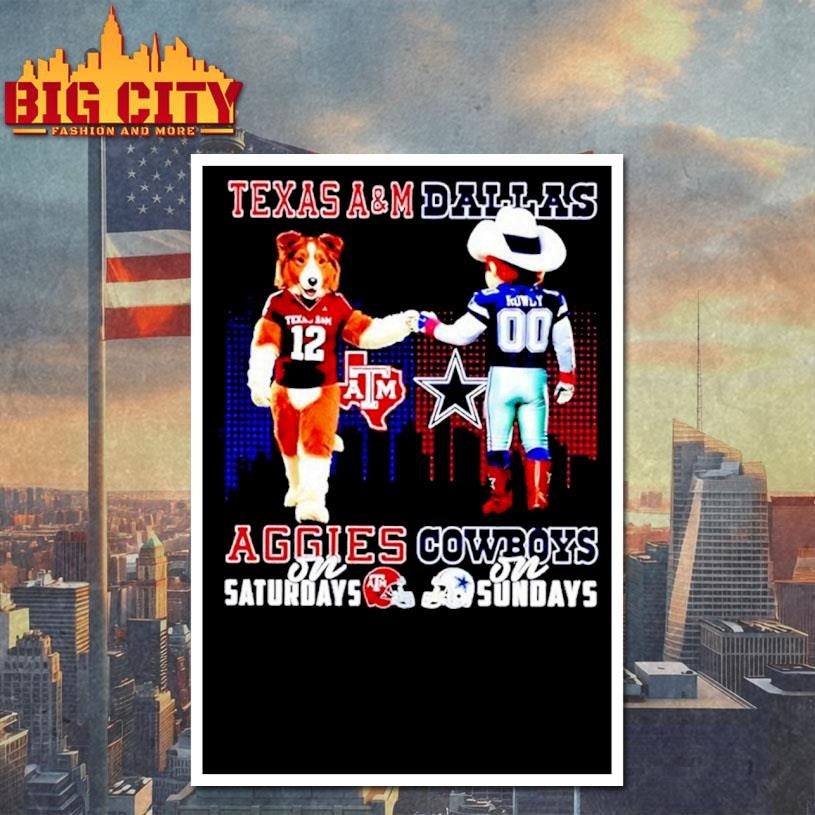 Texas a&m Aggies on Saturdays vs Dallas Cowboys on Sundays Mascot Skyline Shirt