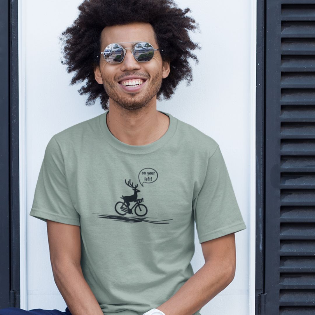 Woodland Cyclist Deer - On Your Left - Unisex T-shirt