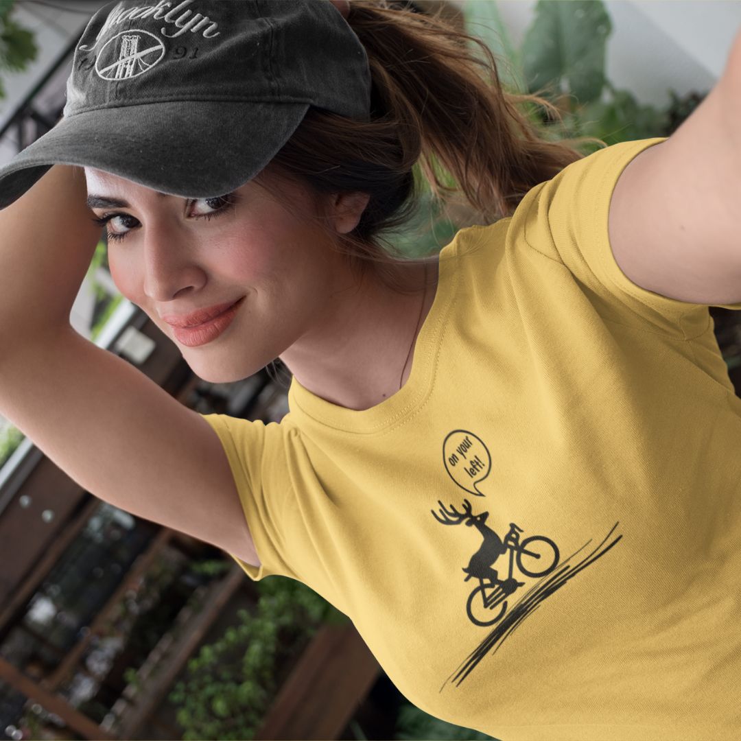 Woodland Cyclist Deer - On Your Left - Unisex T-shirt