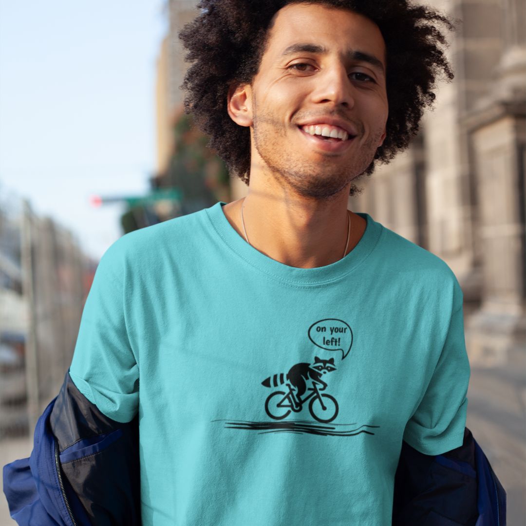 Woodland Cyclist Raccoon - On Your Left - Unisex T-shirt