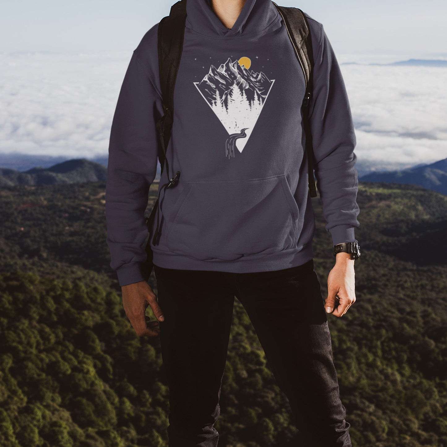 Yellow Sun Over Mountains - Unisex Midweight Hoodie
