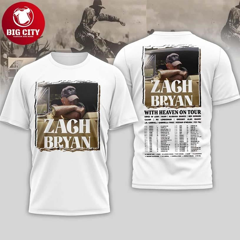 Zach Bryan With Heaven On Tour Shirt 2025 Country Folk Music Concert Two Sided Shirt
