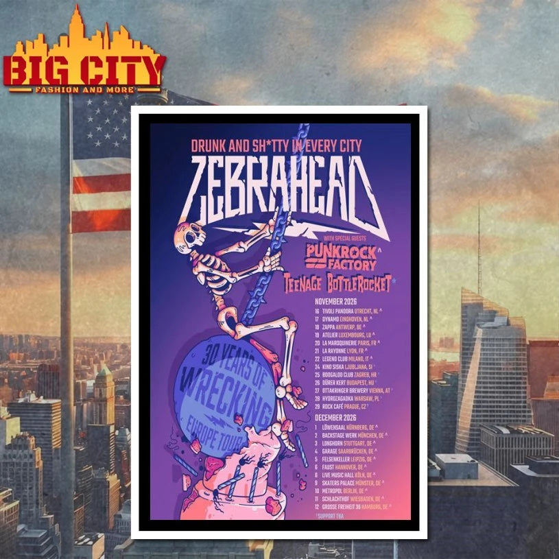 Zebrahead The 30 Years of Wrecking Europe Tour 2026 Poster shirt