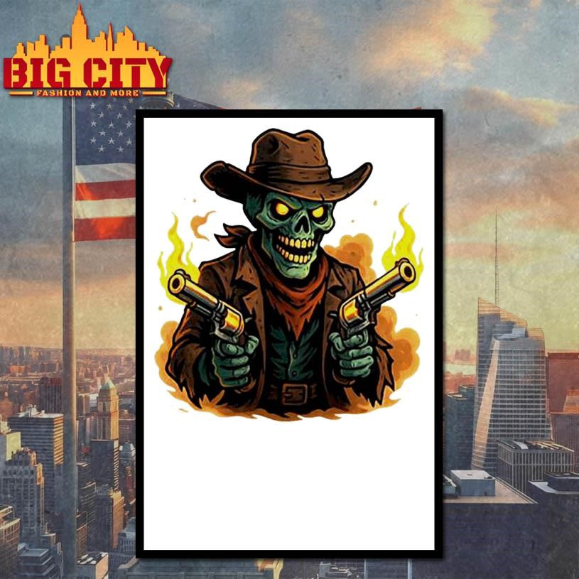 Zombie Cowboy Gunslinger With Glowing Revolvers Shirt