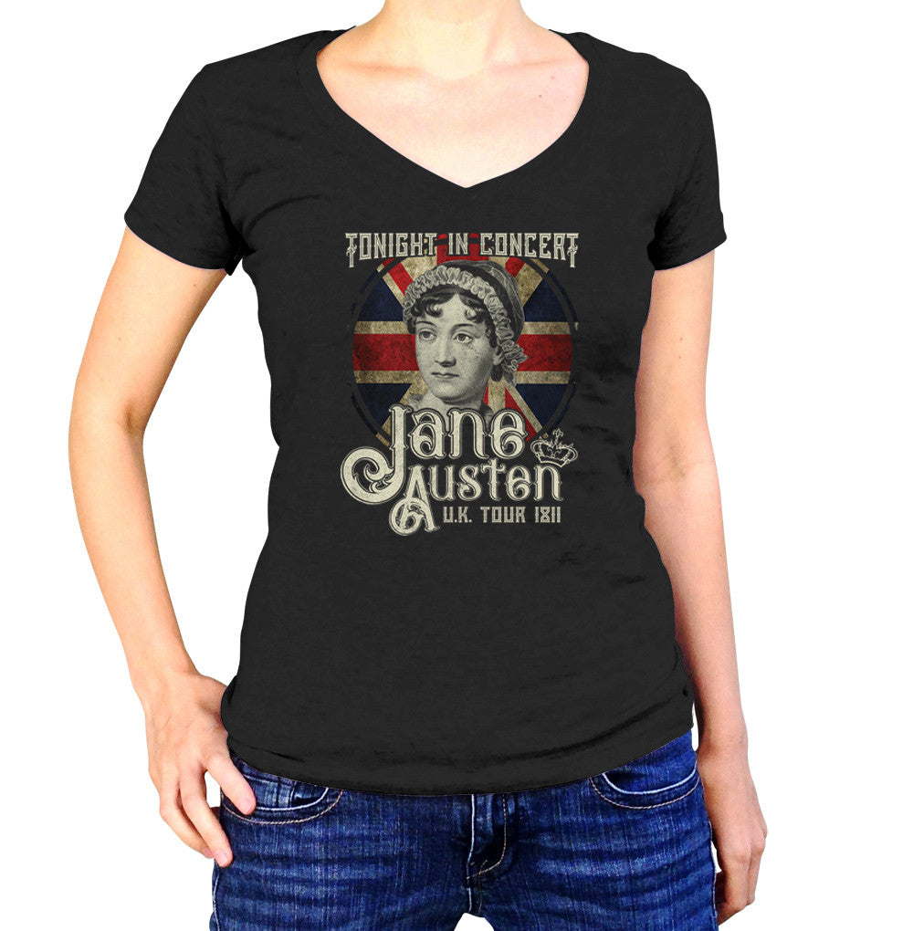 Women's Jane Austen Rock and Roll UK Tour Vneck T-Shirt