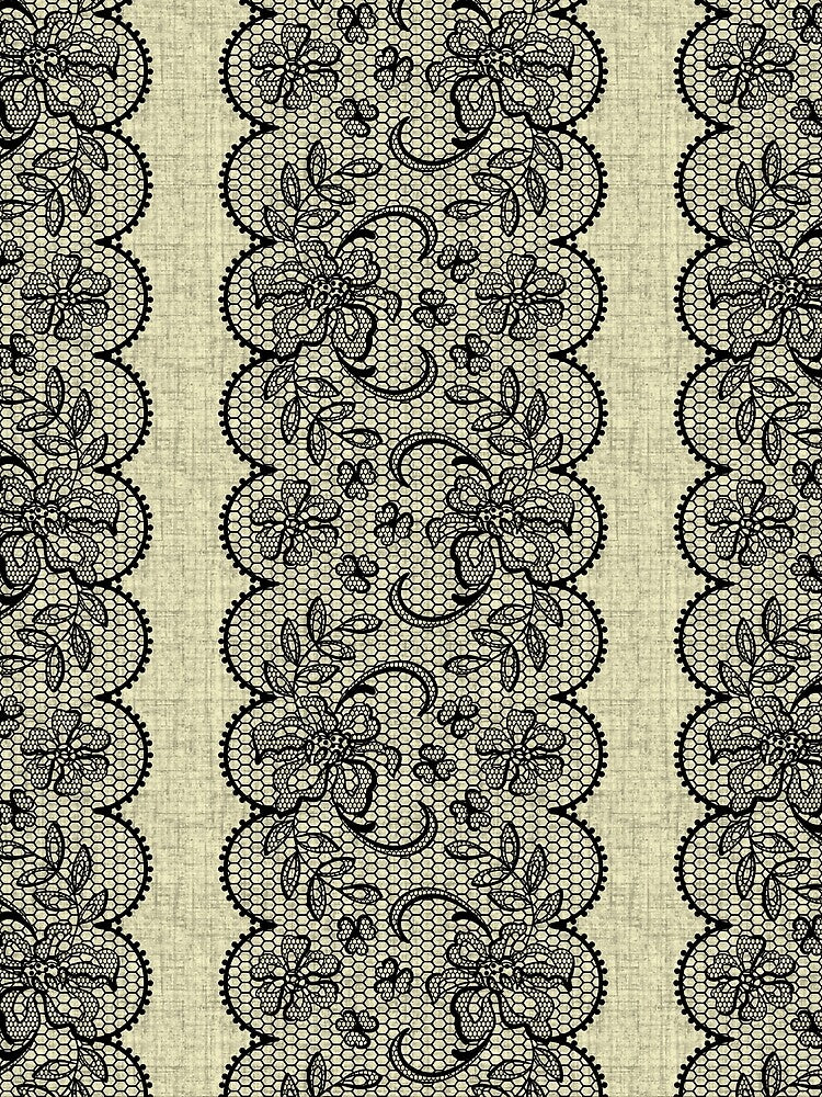 Black Lace on Gray Linen by GlueGunEnergy