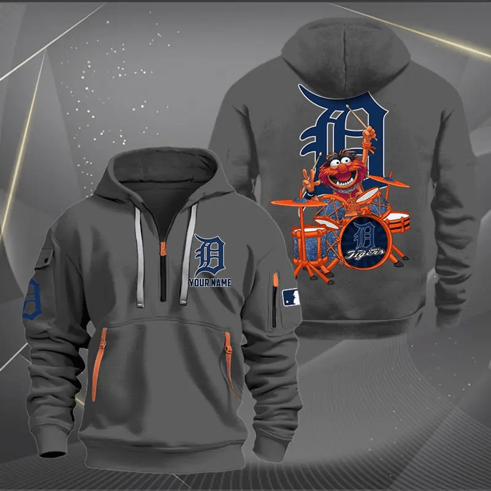 Detroit Baseball Tigers Team Quarter Zip Hoodie Rocking Drummer Custom Name Fan Gift