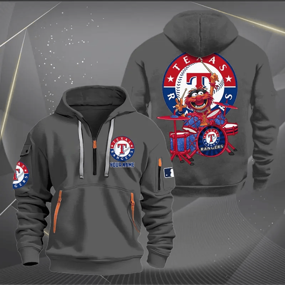 Texas Rangers Baseball Team Quarter Zip Hoodie Rocking Drummer Custom Name Fan Gift