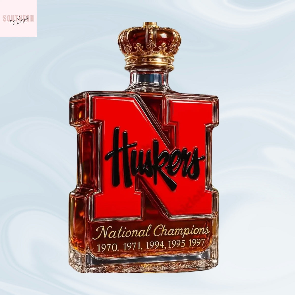 Nebraska Cornhuskers 5Time National Champions Christmas Whiskey Bottle