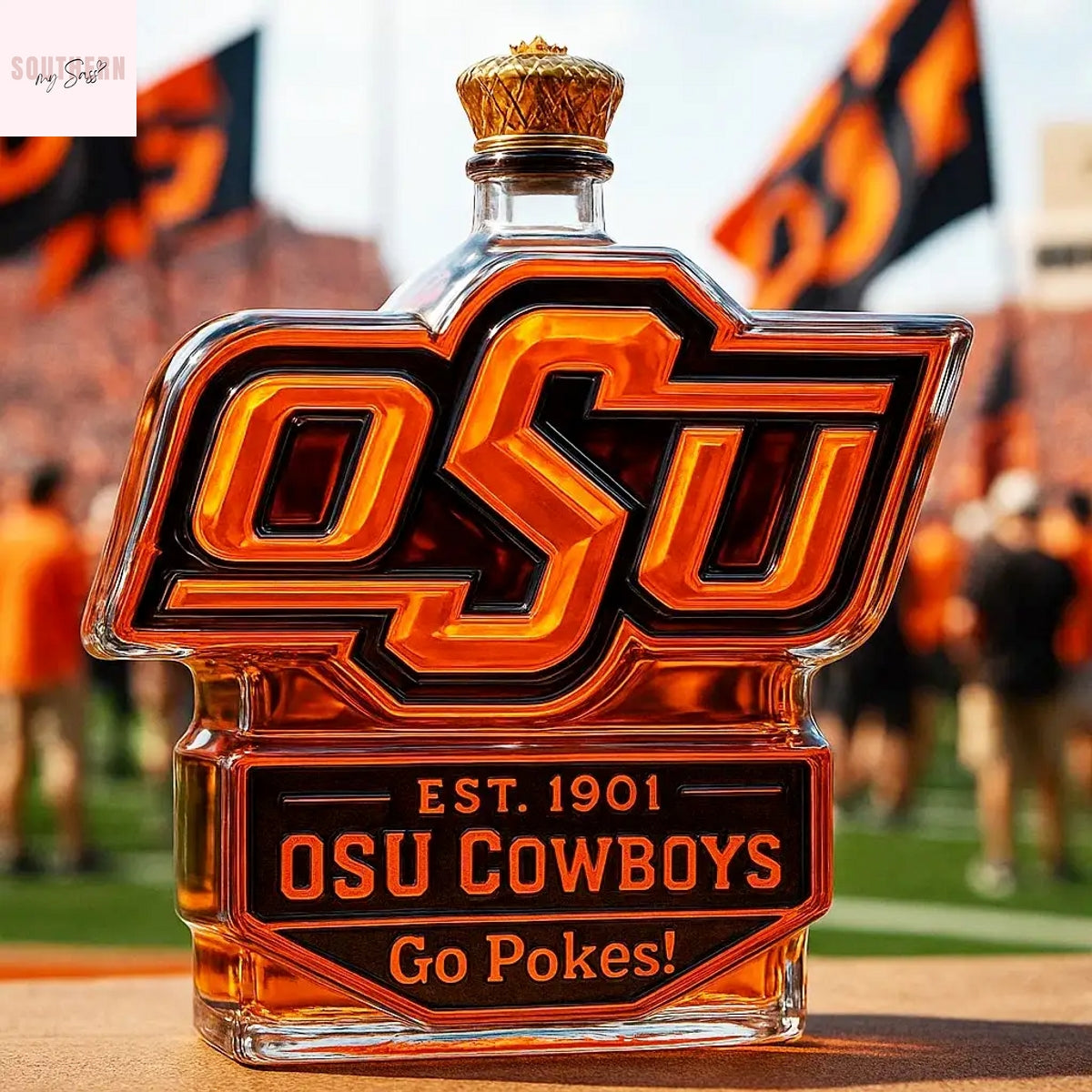 OSU Cowboys Go Pokers Whiskey Bottle