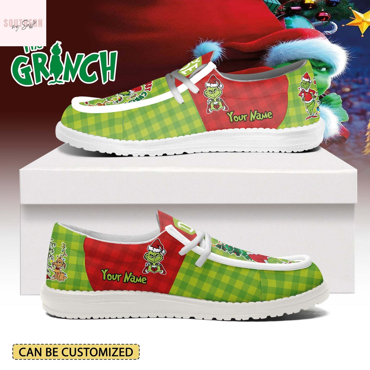 Personalized The Grinch x Christmas Hey Dude Shoes