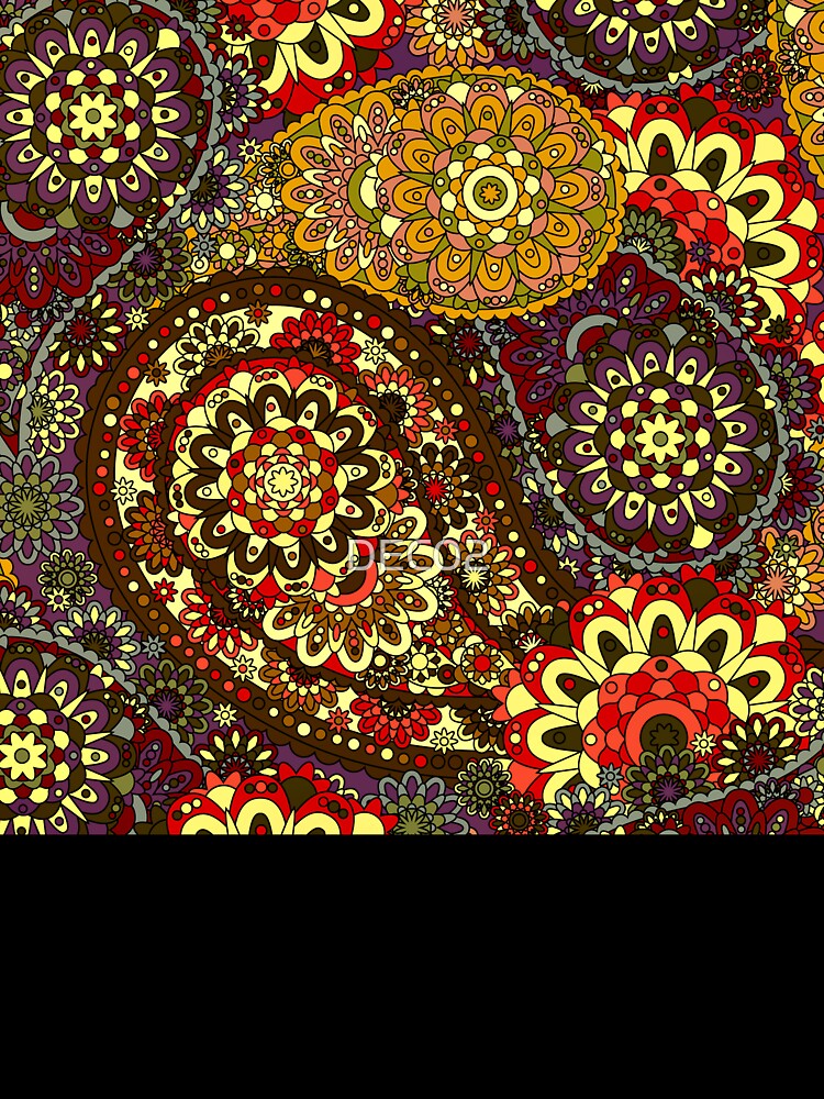 Retro 1960's Paisley Red And Yellow Hippie Pattern by DEC02