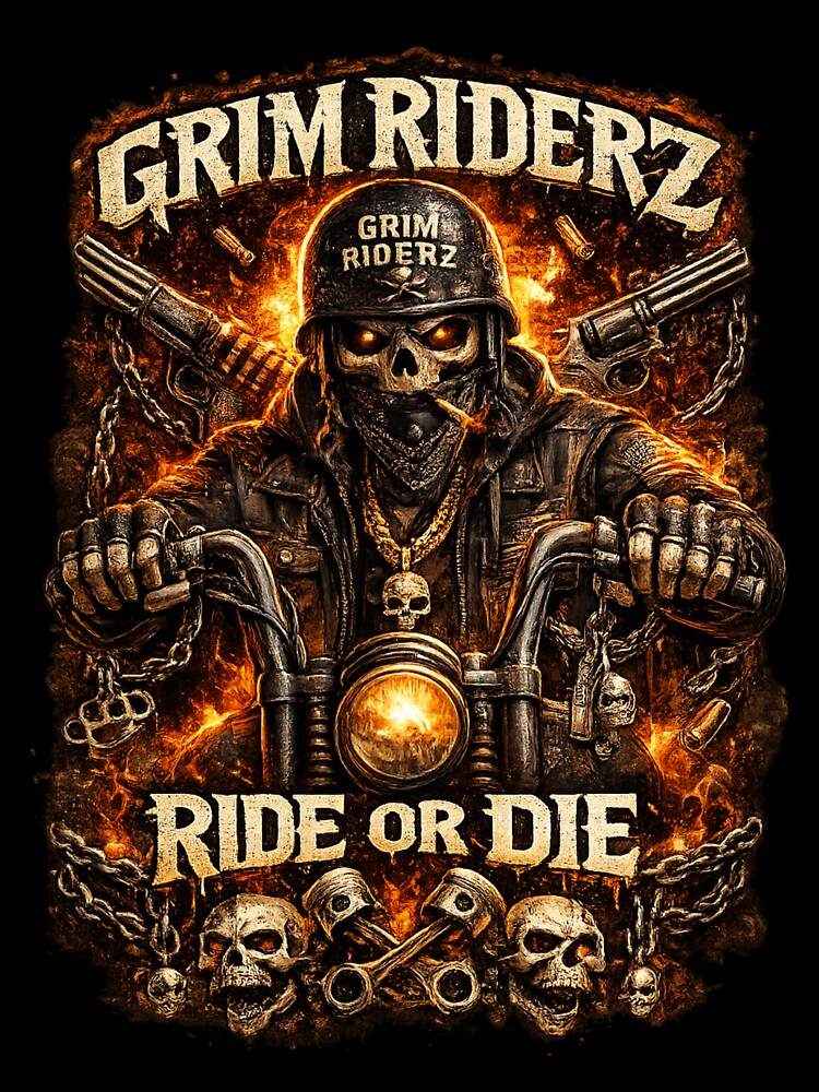 Grim Riderz Ride or Die Biker Skull Art by Med-th-ewolf