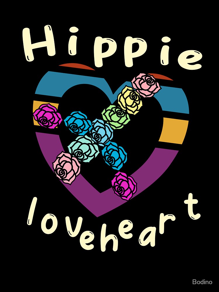 Hippie loveheart, heart with roses peace sign. by Bodino