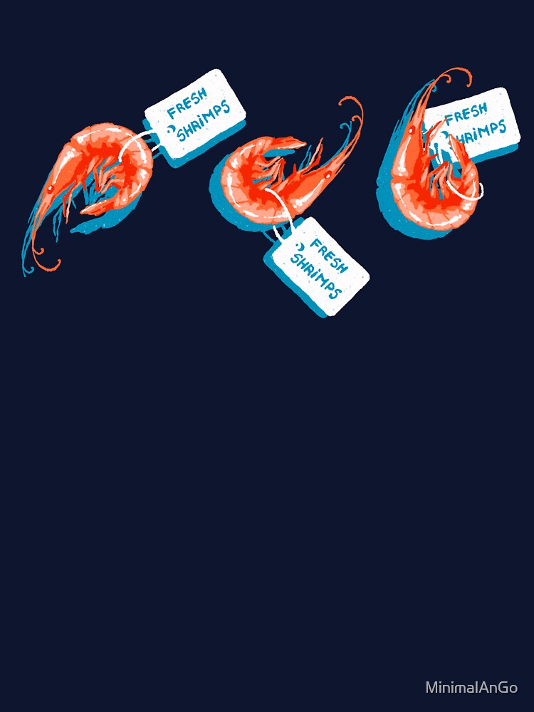 Fresh Shrimp Illustration – Funny Seafood Art with Three Shrimps by MinimalAnGo